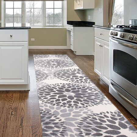 World Rug Gallery Modern Floral Circles Design 2' x 7'2'' Gray Runner Rug 9099GRAY2X7